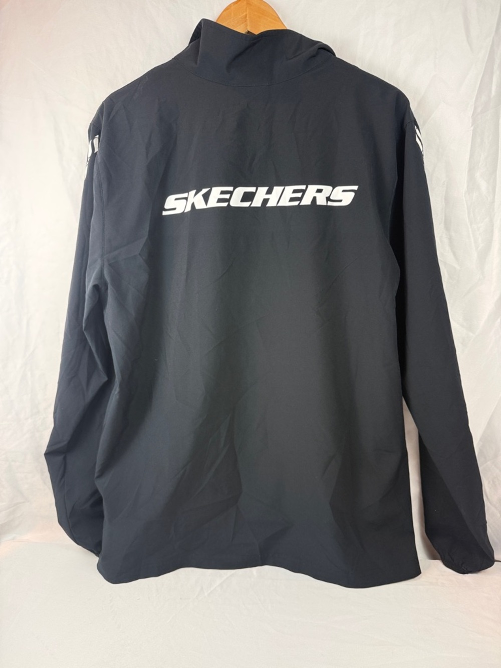 Skechers Black Lightweight Zip Athletic Jacket‎ Large Logo Track Windbreaker L
